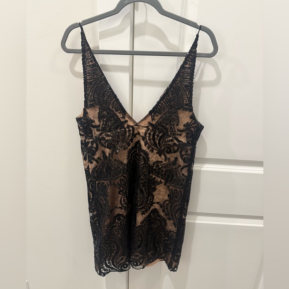 Free People Night Shimmer Mini Dress Black Nude Sequin Cocktail Size 6 - Picture 5 of 11